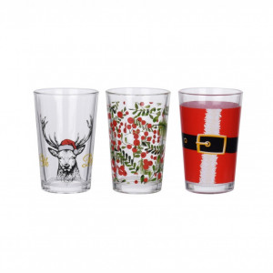 Set 3 pahare Xmas, Karll, 225 ml, sticlă, multicolor