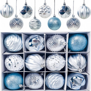 Set de 12 globuri de Craciun Gxhong, plastic, albastru, 6 cm
