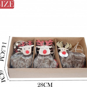 Set de 12 ornamente pentru brad Valery Madelyn, lemn/textil, natur/alb/rosu