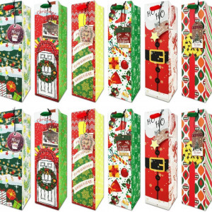 Set de 12 pungi pentru sticle de vin ANZON MORIES, carton, multicolor, 9,9 x 9,3 x 33,7 cm