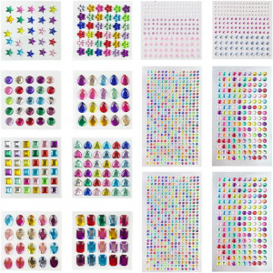 Set de 14 coli cu 1782 strasuri autocolante BluVast, acrilic, multicolor