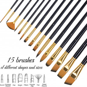 Set de 15 pensule profesionale Fuumuui, maro, par/lemn, 28-30 cm