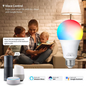 Set de 2 becuri inteligente Fitop, WiFi, E27, bec alb dimmable și schimbare de culoare, 9W 806LM = 80W, LED, RGBCW, compatibil cu Alexa / Google Home