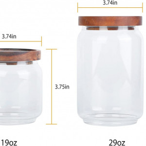 Set de 2 borcane de depozitare Vensp, sticla/lemn, transparent/maro, 850 ml / 550 ml