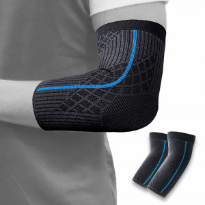 Set de 2 compresii pentru cot Glsety, textil, negru/albastru, XL