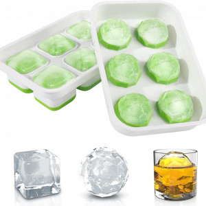 Set de 2 forme pentru cuburi de gheata DOQAUS, plastic/silicon, alb,/verde