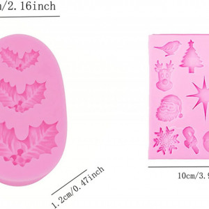 Set de 2 forme pentru prajituri de Craciun Su Mifeng, silicon, roz, 8,5 x 5,5 cm / 10 x 12 cm