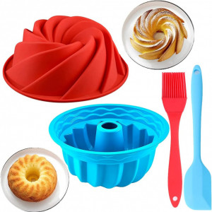 Set de 2 forme pentru prajituri si 2 perii pensule YuChiSX, silicon, albastru/rosu