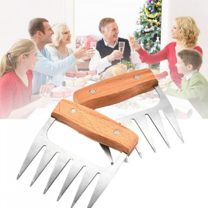 Set de 2 gheare pentru carne Opaceluuk, metal/lemn, 10, 8 x 11, 5 cm