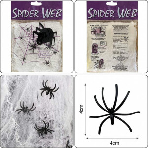 Set de 2 panze si 20 paianjeni pentru Halloween Maxee, bumbac/plastic, alb/negru