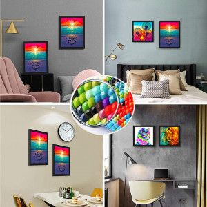 Set de 2 picturi cu diamant 5D si un set de animalute SPROUTER, panza/rasina, multicolor, 30 x 40 cm