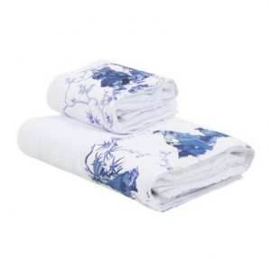 Set de 2 prosoape Wei, textil, alb/albastru