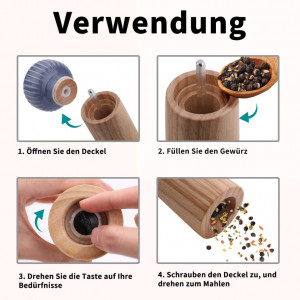 Set de 2 rasnite pentru sare si piper HAIPUSEN, lemn/ceramica, natur/alb/mov, 17,5 x 6 cm