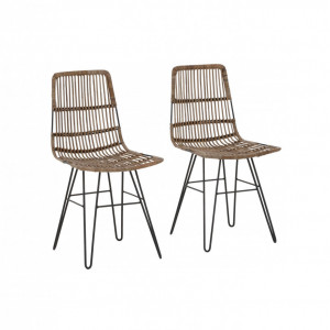Set de 2 scaune Filli, ratan/metal, gri, 45 x 41 x 48 cm