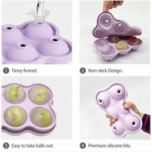 Set de 2 tavi pentru cuburi de gheata sferice Theuwnee®, silicon, mov, 18,5 x 14 cm