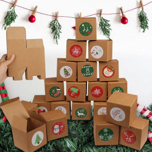 Set de 24 cutii si 24 stickere pentru calendarul de advent Yisscen, hartie/PVC, multicolor, 14 x 7 x 7 cm