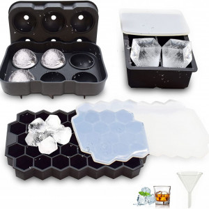 Set de 3 forme pentru cuburi de gheata ZHIYUANFANG, silicon, negru