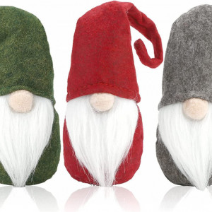 Set de 3 gnomi VGOODALL, textil, verde/rosu/gri, 27 X 8 cm