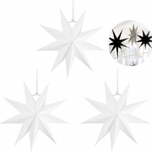 Set de 3 stele pentru Craciun Sunshine, hartie, alb, 30 X 30 cm