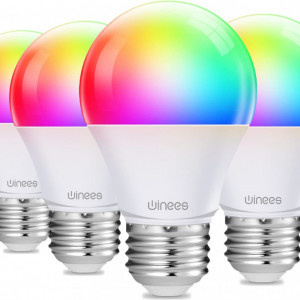 Set de 4 becuri inteligente compatibile cu Alexa E27 Winees, LED, RGB, control vocal, 60 W