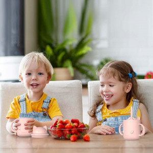 Set de 4 cani pentru bebelusi LQMBABY, silicon, roz, 13 x 8 cm