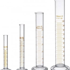 Set de 4 cilindre gradate pentru masurare si 2 perii Wobekuy, sticla, transparent, 5 ml / 10 ml / 50 ml / 100 ml
