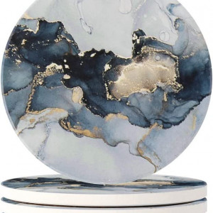 Set de 4 coastere Haocoo, ceramica/silicon/pluta, marmura gri, 10 cm