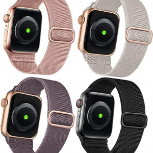 Set de 4 curele pentru Apple Watch Omee, nailon, multicolor, 10,9-22 cm