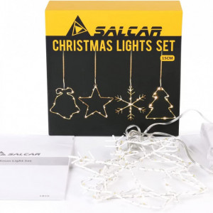 Set de 4 decoratiuni pentru brad SALCAR, LED, alb cald, metal