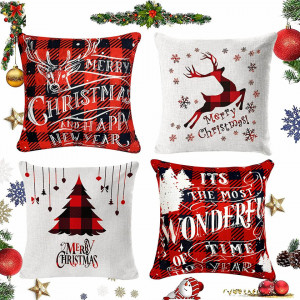 Set de 4 fete de perna pentru Craciun Tibroni, rosu/alb/negru, textil, 45 x 45 cm