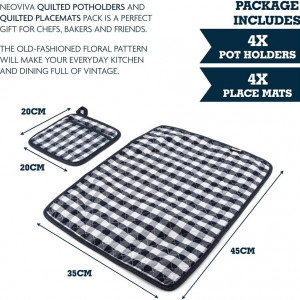 Set de 4 naproane si 4 coastere NEOVIVA, negru/alb, bumbac, 30 x 45 cm / 20 x 20 cm