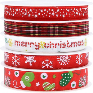 Set de 5 role de panblica de Craciun Jixista, multicolor, poliester, 25 m