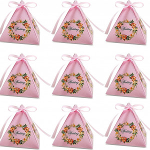 Set de 50 cutii pentru marturii KMERCE, carton, roz, 7,2 x 7,2 x 8 cm