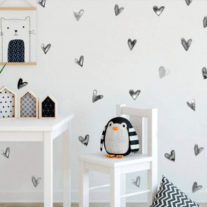 Set de 6 coli cu stickere pentru perete SOOOEC, model inimioare, PVC, gri/negru