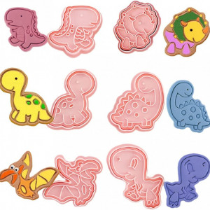 Set de 6 forme pentru prajituri , dinozauri, plastic, roz