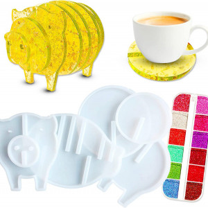 Set de 6 matrite pentru coaster Osugin, silicon, alb, 16 x 16 x 0.9 cm / 21.2 x 16 x 16 cm