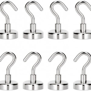 Set de 8 carlige magnetice pentru depozitare SVUPUE, metal, argintiu, 1,5 x 3,6 cm