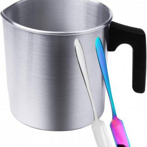Set de cupa pentru turnare ceara si 2 linguri de masurare Yuikome, aluminiu, argintiu, 12,7 x 11,6 cm / 13 x 1,6 cm