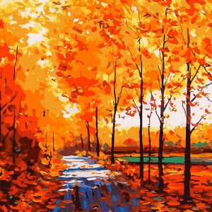 Set de pictura cu numere Fuumuui, peisaj, vopsea in ulei, multicolor, 40 x 50 cm