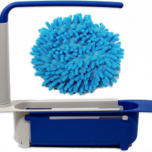 Set organizator extensibil pentru chiuveta cu laveta GEO BULNES GB, plastic/microfibra, alb/albastru, 32-45 x 27 x 6 cm