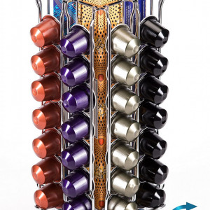 Suport de 96 capsule Nespresso Babavoom, otel inoxidabil, argintiu, 27 x 12 cm