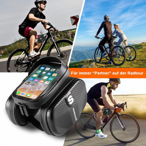 Suport telefon cu geanta de depozitare pentru bicicleta Seacool, TPR, negru, 18,5 x 11,5 cm