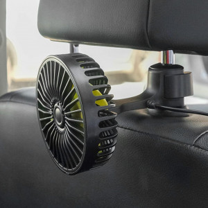 Ventilator pentru tetiera Domybest, 12/24 V, plastic, negru/galben, 11,3 x 10,5 x 10,5 cm