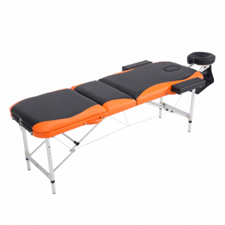 HOMCOM 700-039- Sezlong pentru masaj profesional pliabil din aluminiu, negru si portocaliu, 214 x 60 cm