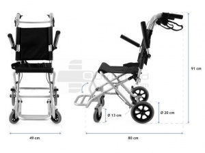 QMED 183-9001L-36 - Scaun pliabil din aluminiu cu frane, special pentru acasa cu husa de transport