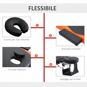 HOMCOM 700-039- Sezlong pentru masaj profesional pliabil din aluminiu, negru si portocaliu, 214 x 60 cm