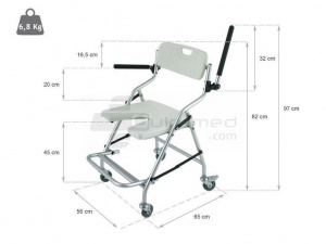 QMED 183-791L-A - Scaun pliant de dus, cu rotile, cotiere rabatabile