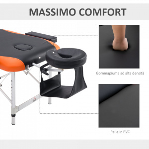 HOMCOM 700-039- Sezlong pentru masaj profesional pliabil din aluminiu, negru si portocaliu, 214 x 60 cm