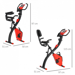 HOMCOM A90-196RD- Bicicleta pliabila 2 in 1 rezistenta, 8 nivele, elastice pentru brate