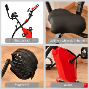 HOMCOM A90-196RD- Bicicleta pliabila 2 in 1 rezistenta, 8 nivele, elastice pentru brate
